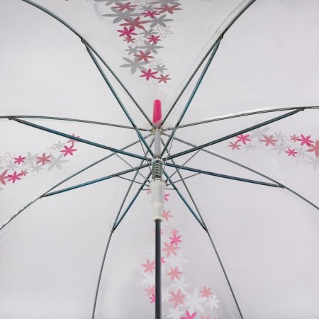 Umbrella - a semiautomatic “flowers” ​​cane, 8 spokes, r = 45 cm, the color is transparent/pink-6