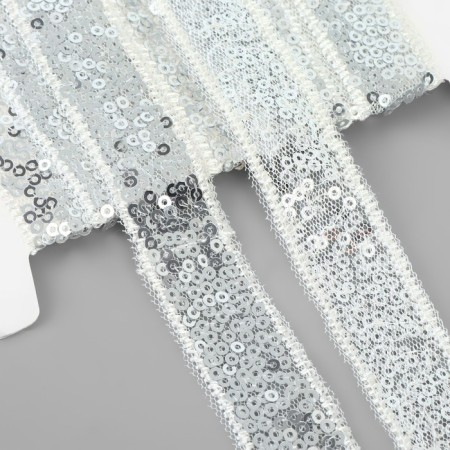 Decorative braid with sequins, 20 mm, 4.5 ± 0.5 m, silver color-1