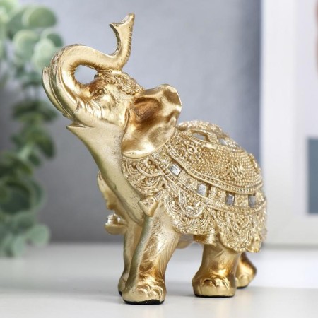 Souvenir Polystone "Golden Elephant with a blade of beads with bells" mix 11.5x11x5.5 cm-4