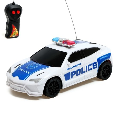 Radio-controlled “Police” machine works on batteries, white-blue color