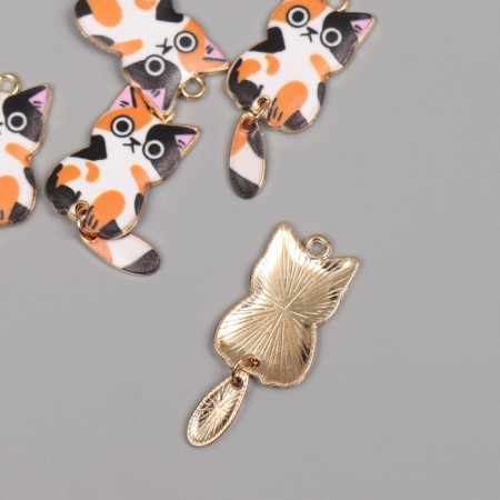 Decor for creativity Metal, enamel "Three -color cat" 4x1.5 cm-1
