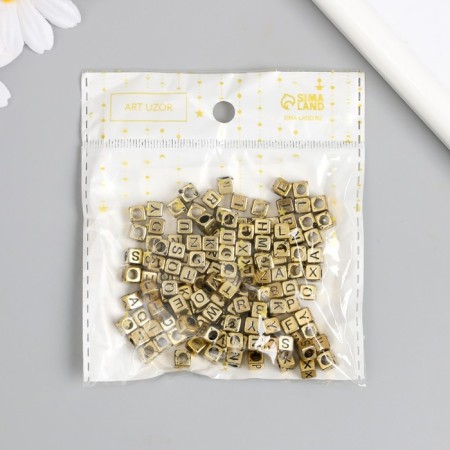 Beads for creativity plastic "English letters on a cube" gold set 20 grams 0.6x0.6x0.6 cm 96086-2