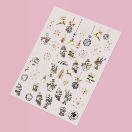 New Year! Nail stickers "Snowman", metallized-1