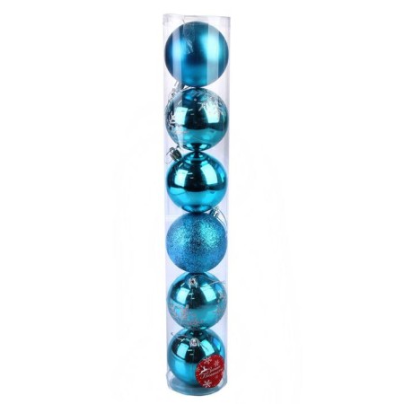 Set of balls plastic D-8 cm, 6 pcs "Snowflake Assorted" Blue-1
