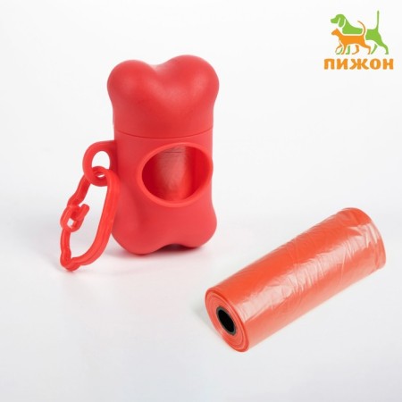 Container-button with cleaning bags (roll 15 bags 29x21 cm), red