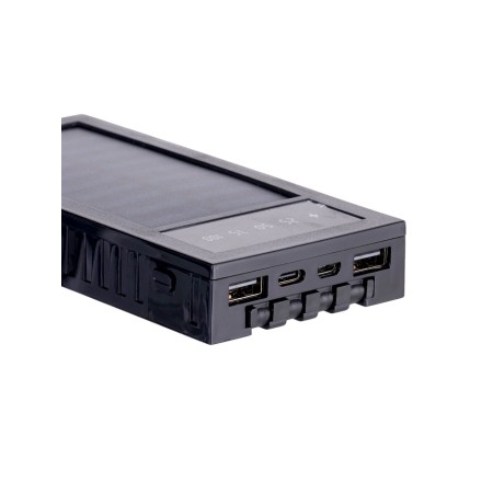 External battery 1000 mAh, 10 W, 2 USB, Type-C, flashlight, solar panel, black-2