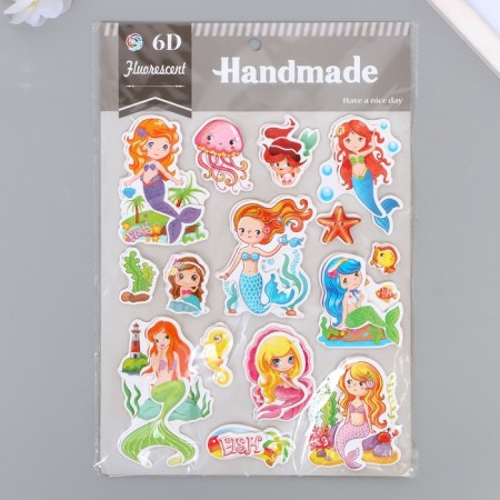 Plastic sticker, 6D cardboard with sparkles "World of Mermaids" 25.5x17.5 cm