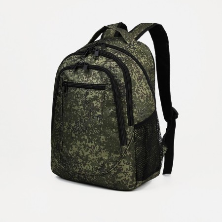 Male backpack with reflective elements, “saxi”, 2 parts on zippers, 4 external pockets, khaki color