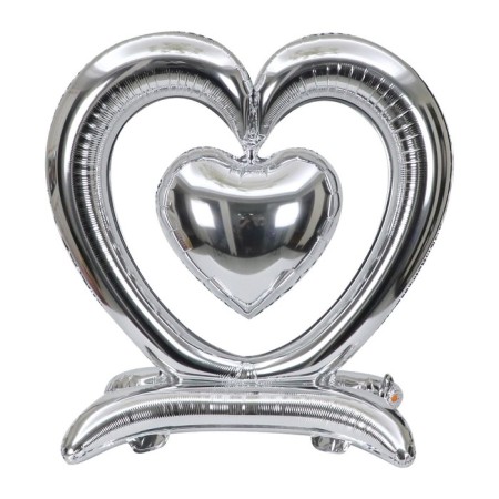 Foil ball 36 "Heart", on a stand, silver, under the air