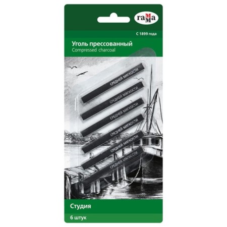 Coal pressed gamut "Studio", medium softness, square, 6pcs, blister, euro suspension