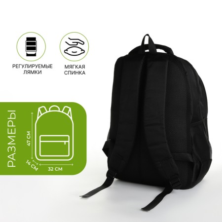 Youth backpack from textiles on lightning, 5 pockets, black/green color-1