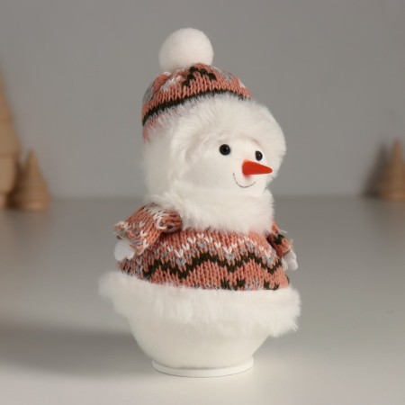 Souvenir Textile "Snowman in a knitted brown fur coat" 7.5x7.5x13 cm-1