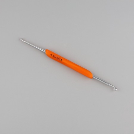 Knitting hook, bilateral, with silicone handle, d = 4/6 mm, 13.5 cm, orange color-2