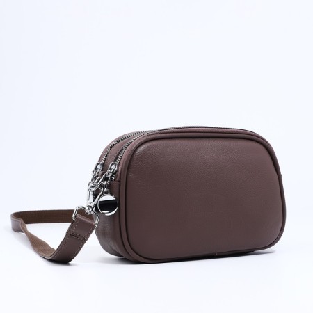 Cross-Bodi bag on zippers, external pocket, brown color-2