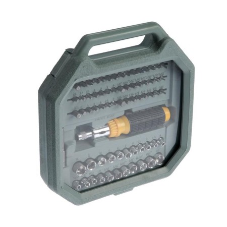 A screwdriver with a set of bit and tundra heads, reversing, in a case, 69 objects-2