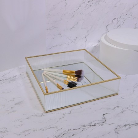 Organizer for storage "RipPles", glass, with a mirror -bottom, 1 section, 24 × 24 × 6 cm, transparent/copper color-2