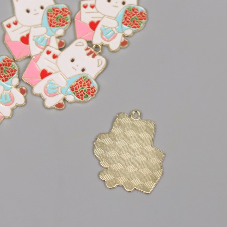 Decor for creativity metal, enamel "Cat with a bouquet" 2.8x2.5 cm-1