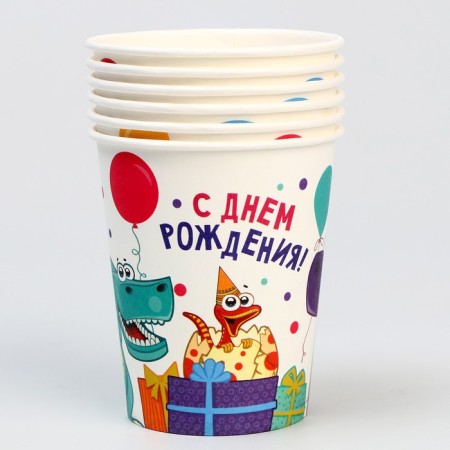 A one -time paper glass "dinosaurics", 250 ml, a set of 6 pcs.-1