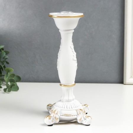 Polystone candlestick for 1 candle "lush sheet" white 21.5x9x9 cm-2