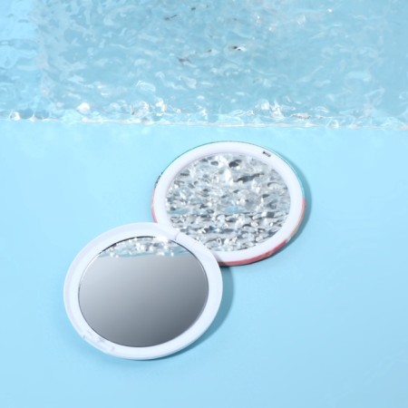 Folding mirror "beach", d = 7.5 cm, with an increase, pink/turquoise color-1