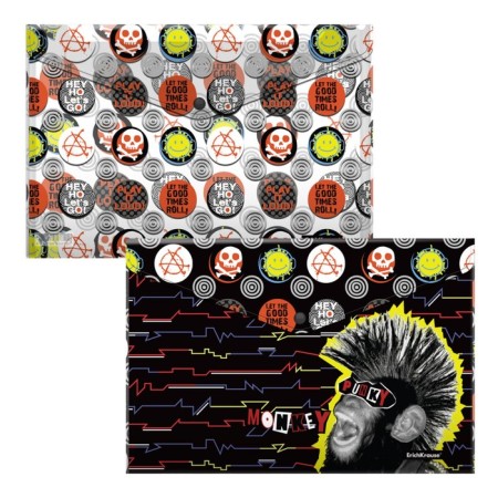 A set of 4 A4 converters, 160 microns, Erichkrause Punky Monkey, translucent, glossy, mix with a pattern