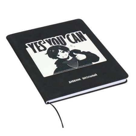 The universal diary for the 1-11 classes "Anime", a solid cover made of artificial leather, application, lies, 48 ​​sheets, black-1