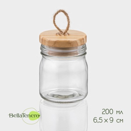 Glass jar for spices with bamboo lid Bellatenero "Eco", 200 ml, 6.5 × 9 cm