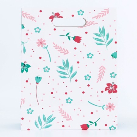 Gift box-package, packaging with a cut handle, "blue flowers", 24 x 12 x 31 cm-1