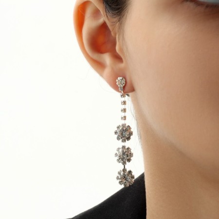 Set 2 objects: earrings, necklace "chic" circle, white color in silver, 30 cm-4
