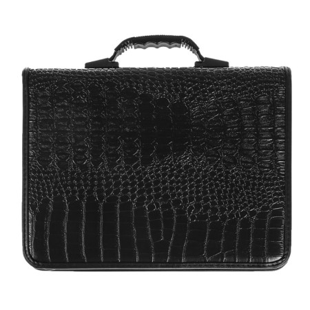 Business folder, artificial leather, 370 x 275 x 50 mm, transformer handle, 3D54 "crocodile", black-2