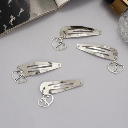 Invisibility for hair "Ophelia" (set of 4 pcs) hearts, 4.5 cm, silver-2