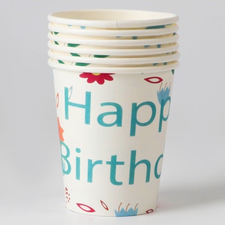 Paper glasses "Happy Birthday" with flowers, 6 pcs-1