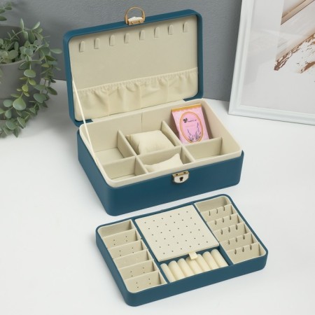 Casket to the leatherette for jewelry "Piece on Sakura" Blue 16x24x8.5 cm-3