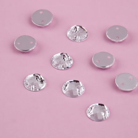 Rhinestones are sewing "circle", from organic glass, d = 8 mm, 50 pcs, white color-1