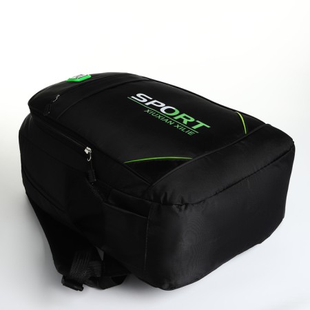 Young backpack from textiles with a zipper, 4 pockets, black/green color-4