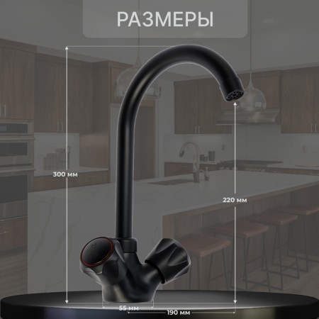 Kitchen mixer Zein Z3665, two-wound, pour height 22 cm, ABS plastic, black-1