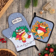 New Year's kit Merry XMAS kitchen, a miter-seizure 20x28cm, a capture of 17x17cm, 35% cotton, 65% of the p/e