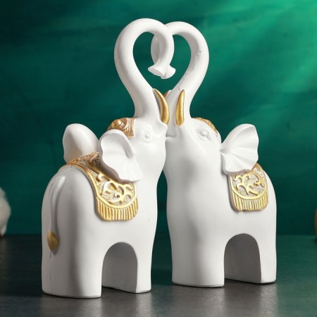 Figure "Elephant - a trunk heart" set 2pcs, 22x11cm, white with gold-2