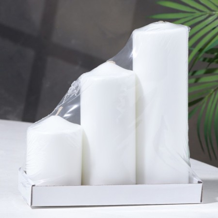 Set of candles - cylinders 3B1 (6x14 cm, 6x19 cm, 6x8.5 cm), white-2
