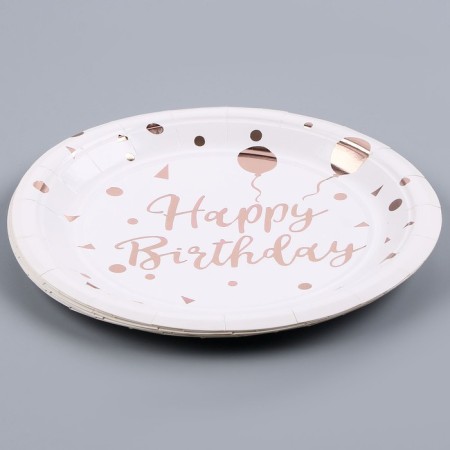 Paper plate "Happy Birthday", in the set 6 pcs., White color-1