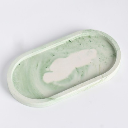 Candles in concrete on the stand "Loft", soy wax, wooden wick, white-green-4