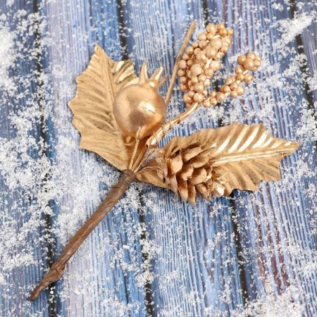 Decor "Winter charm" berry berries in gold, 14 cm-2