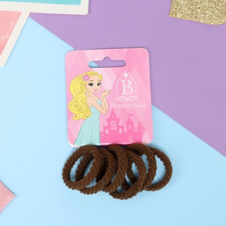 Hair elastic band "Mahrushka Sport" (set of 6 pcs) stripes diagonal, 2.5 cm, brown