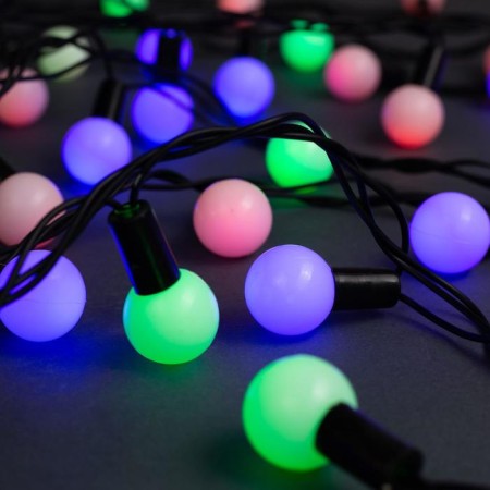 Girland “thread” 10 m with nozzles “balls 2.5 cm”, IP44, dark thread, 100 LED, glow of multi (RG/RB), flashing, 220 V