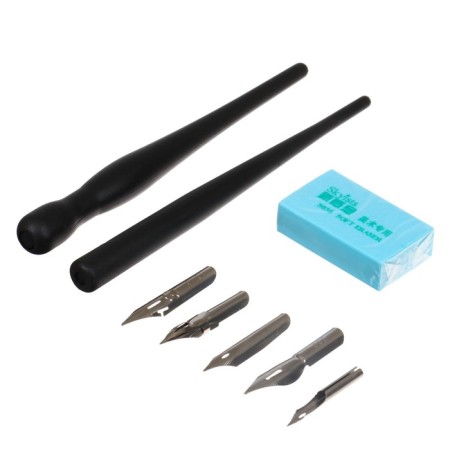 A set of feathers, 5 pieces, stainless steel with 2 holders + eraser on a blister-2