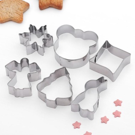 A set of forms for cutting the cookies of the share “angel, bear, Christmas tree, bunny”, 6 objects, silver color-1