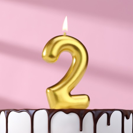 Candle in the Cake "European", number "2", 6 cm, gold