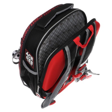 Frame backpack 37 x 28 x 12 cm, Across 194, filling: bag, pencil case, dark gray/red ACR22-194-5-8