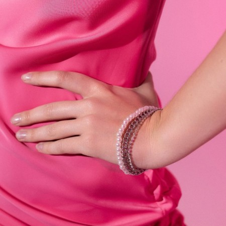 Bracelet Pearl "Chain" with toogle, ball No. 4, white color in silver, l = 16 cm-5