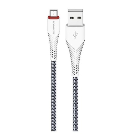 Cable Borofone BX25, microUSB - USB, 2.4 A, 1 m, nylon braid, white-1